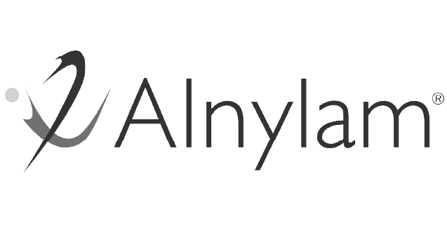 Alnylam logo with abstract human figure and curved swoosh representing RNA interference biotechnology innovation