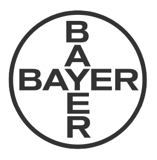 Bayer logo with circular emblem and cross layout typography representing global pharmaceutical and life sciences company