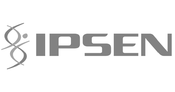 Pharmaceutical brand Ipsen featuring abstract genetic strand icon and modern uppercase typography design