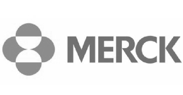 Merck logo with abstract four circle emblem and bold pharmaceutical company wordmark