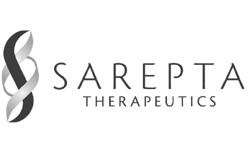 Sarepta Therapeutics logo with stylized DNA helix icon and clean corporate branding design